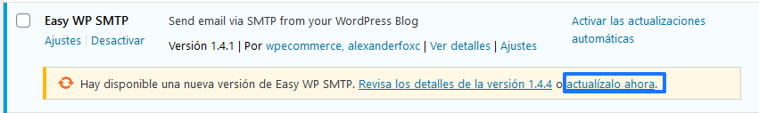 Actualizar plugin Easy SMTP en WordPress