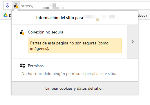 Ejemplo de una página web con contenido mixto en Firefox