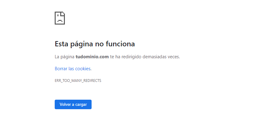 Error ERR_TOO_MANY_REDIRECTS en Chrome