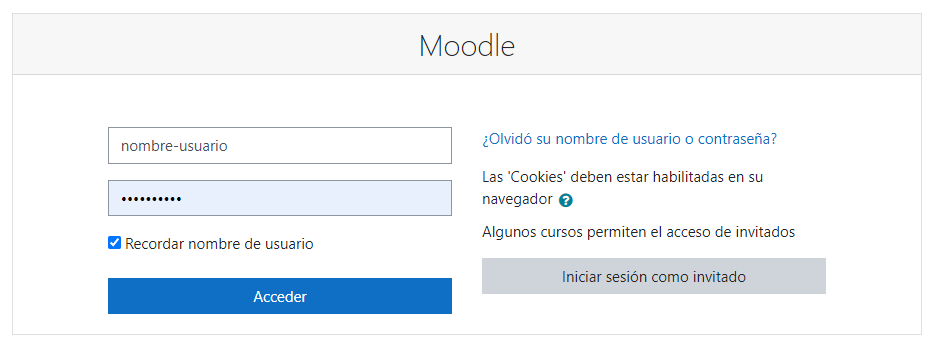 Pantalla de login para entrara a Moodle