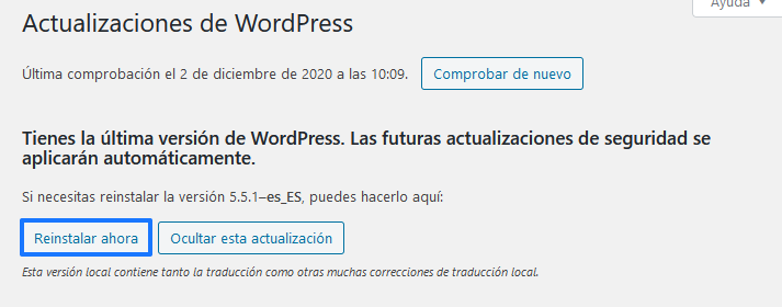 Reinstalar una versión antigua de WordPress