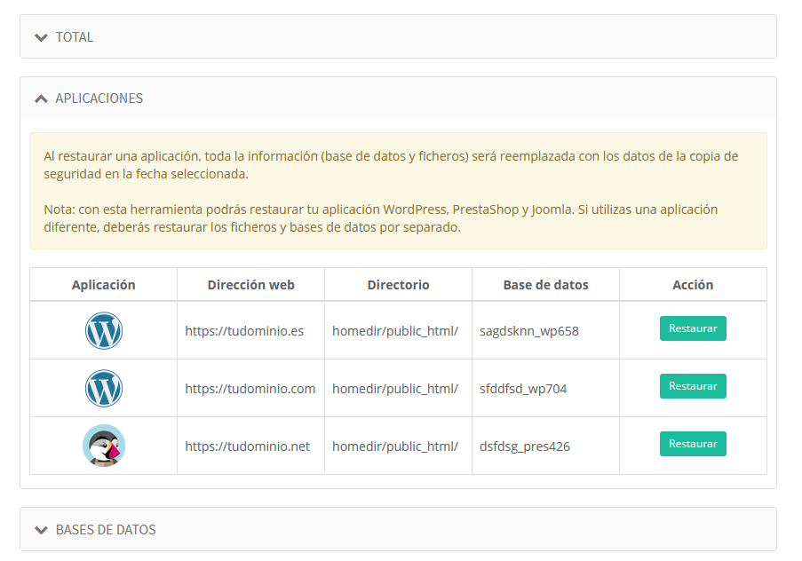 Restaurar la aplicación WordPress con Premium Backup