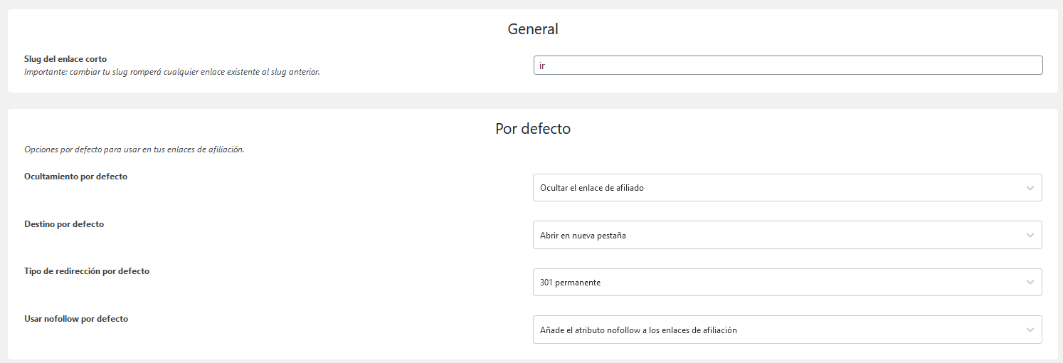 Configuración del plugin Easy Affiliate Links