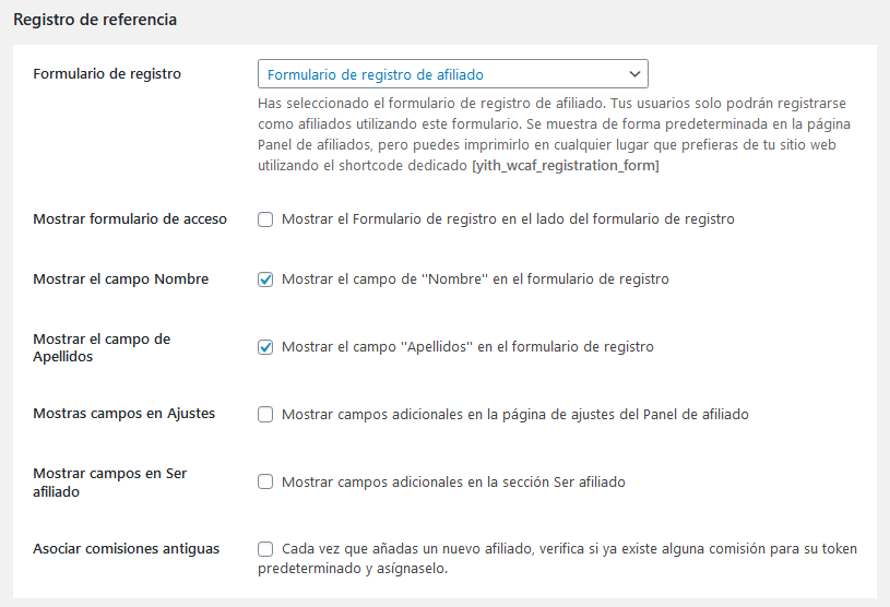 Formulario de registro de afiliados con el plugin YITH WooCommerce Affiliates de WordPress