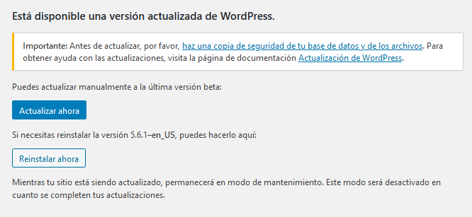 actualizar worpress 5 7