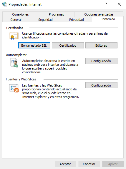 Borrar el estado del SSL desde el panel de control del PC