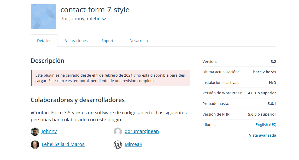 Contact Form 7 Style en el repositorio oficial de WordPress