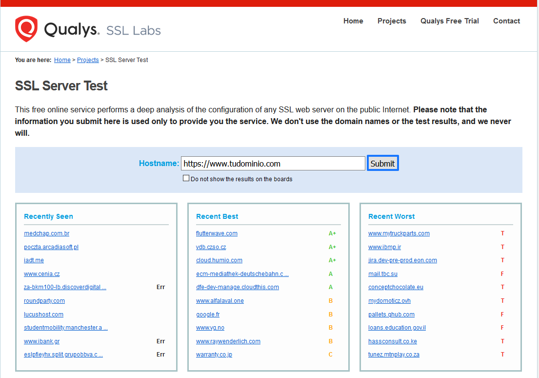 Verificar el estado del certficado SSL con la herramiento SSL Server Test