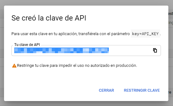 Crear la clave API de Google Places