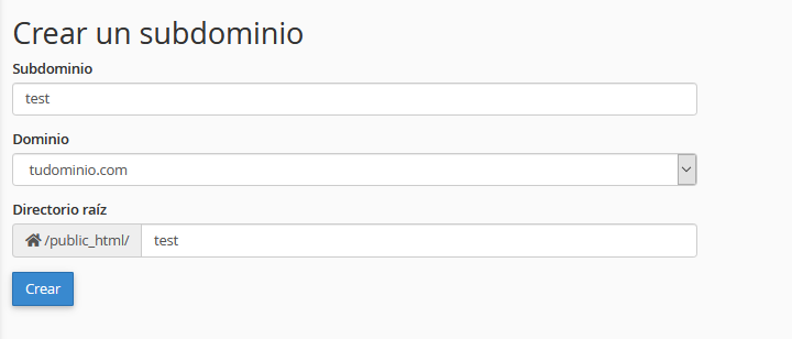 Crear un subdominio en cPanel