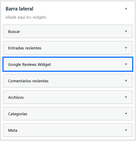 Añadir el widget de Google Reviews a la baarra lateral de tu página web