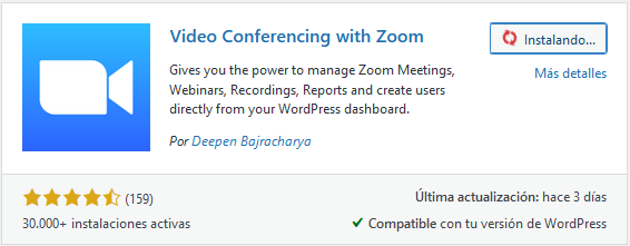 Instalar Video Conferencing with Zoom en WordPress