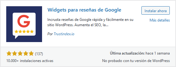 Instalar el plugin Widgets para reseñas de Google
