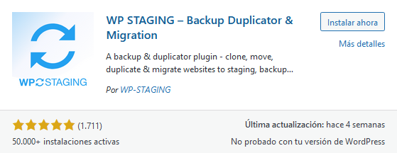 Instalar el plugin WP Staging