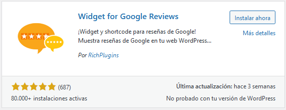 Instalar el plugin Widget for Google Reviews en WordPress