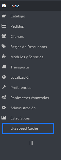 Acceder a la configuración de LiteSpeed en PrestaShop 1.6