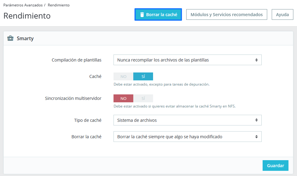 Borrar la caché de PrestaShop desde el backoffice