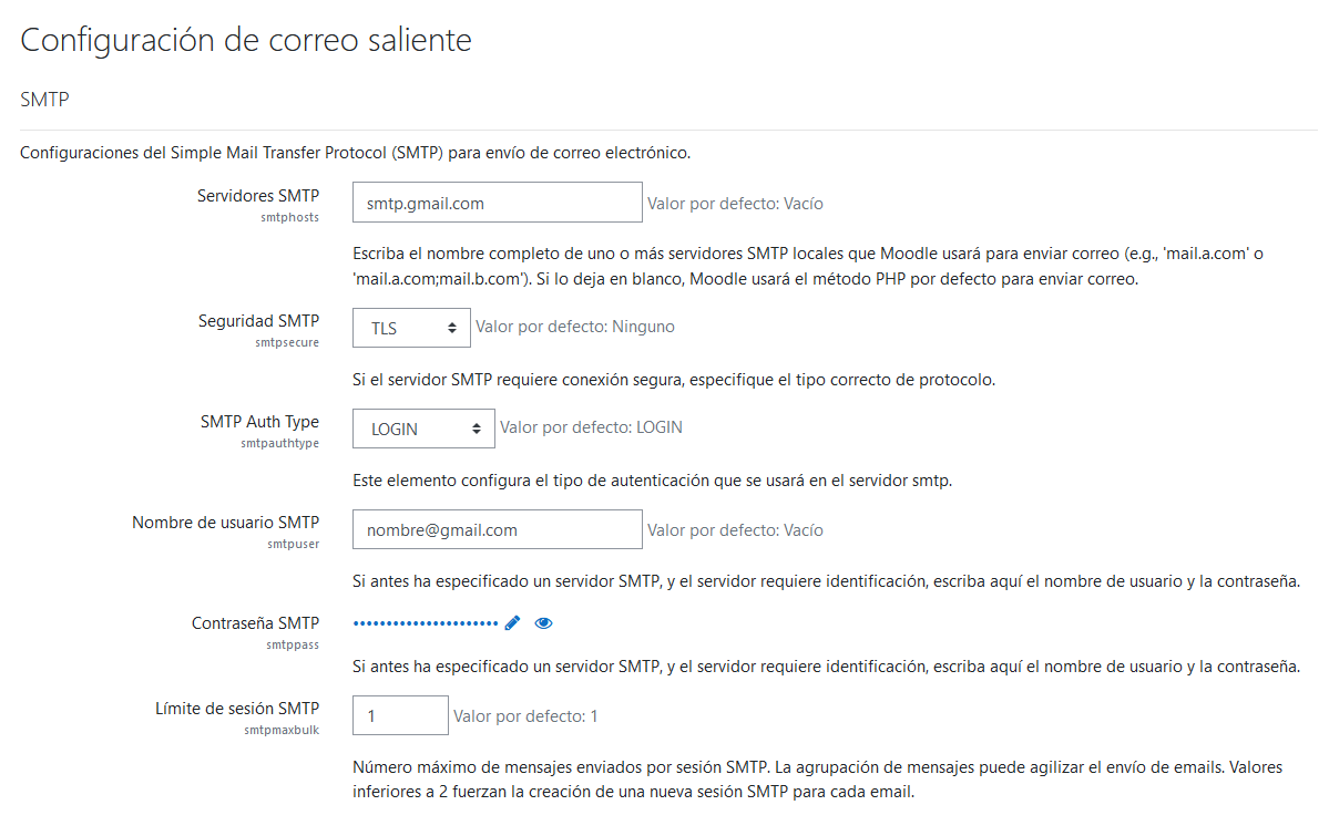 Configurar SMTP de Gmail en Moodle