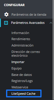 Acceder a la configuración de LiteSpeed en PrestaShop 1.7