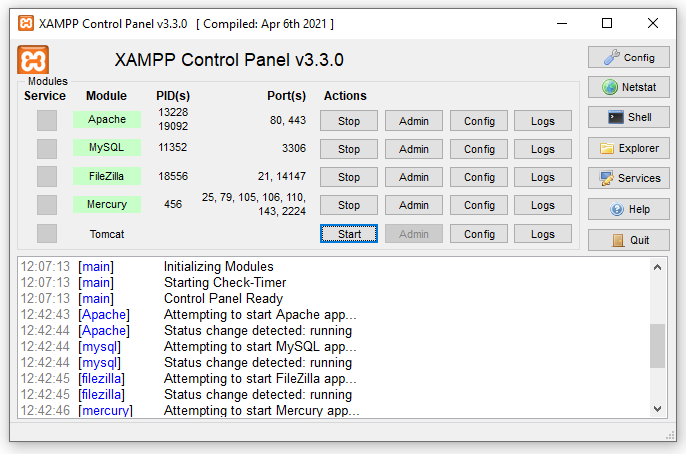 Panel de control de XAMPP