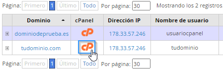 Acceder a cPanel desde el WHM