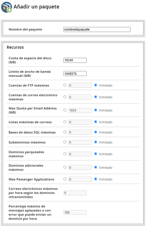 Crear y configurar un paquete de cPanel en WHM