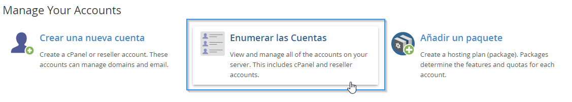 Acceder al listado de cuentas de cPanel a través del WHM