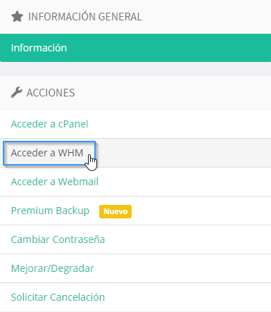 Acceder al WHM a través del área de cliente de LucusHost