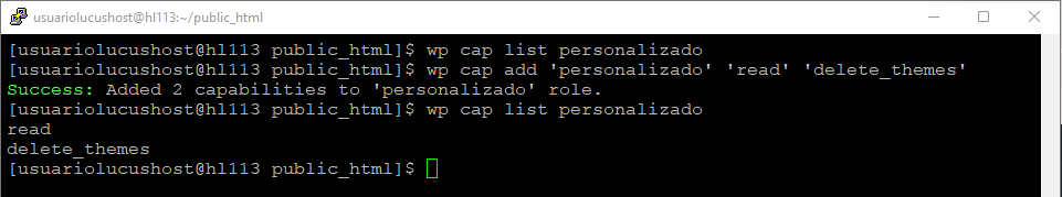 Comando de WP-CLI para asignar capacidades a un rol personalizado