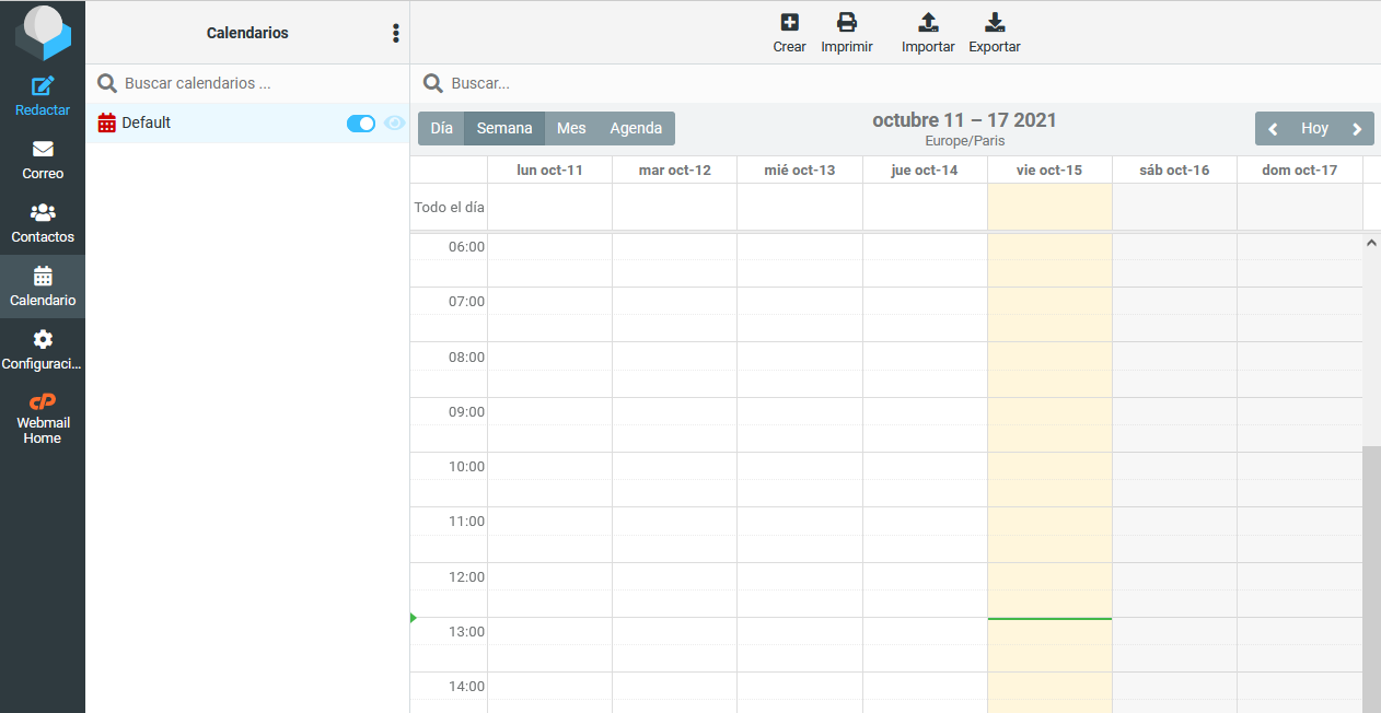 Calendario de Roundcube Webmail