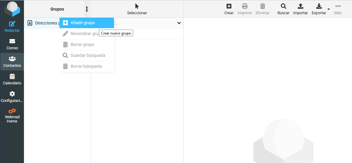 Crear un grupo de contactos en Roundcube Webmail