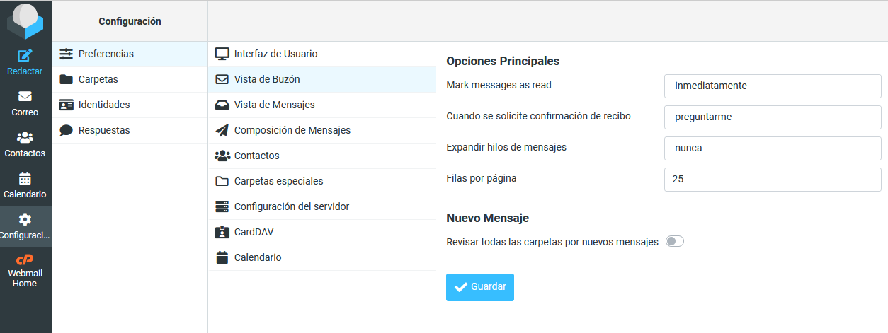 Configurar la vista de los buzones de Roundcube Webmail