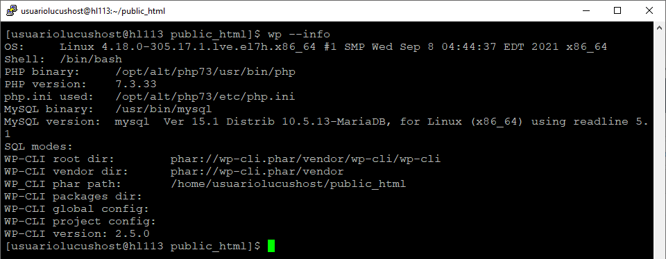 Comando para comprobar si tengo WP-CLI instalado en mi hosting