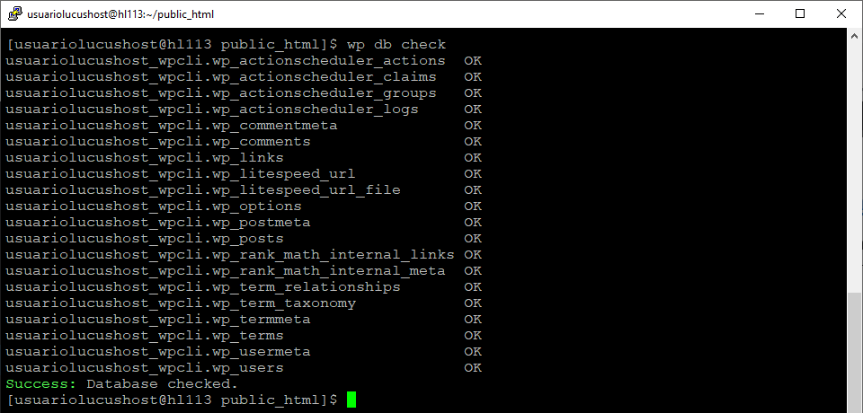 Comando de WP-CLI para comprobar el estado de las tablas de la base de datos