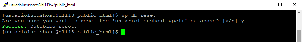 Comando de WP-CLI para eliminar las tablas de la base de datos.