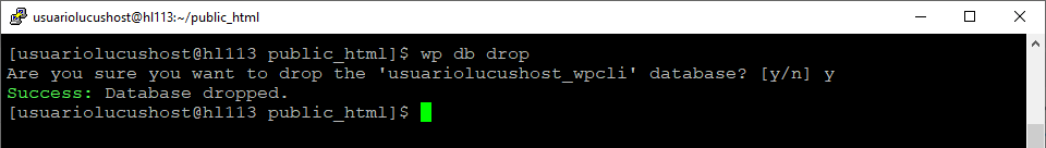 Comando de WP-CLI para eliminar una base de datos.