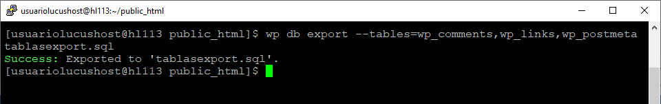 Comando de WP-CLI para exportar una tabla de la base de datos