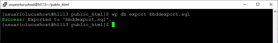 Comando de WP-CLI para exportar una base de datos