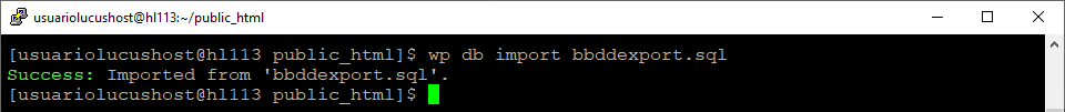 Comando de WP-CLI para importar una base de datos
