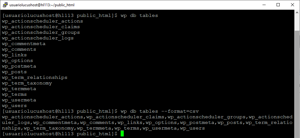 Comando de WP-CLI para ver las tablas de la base de datos