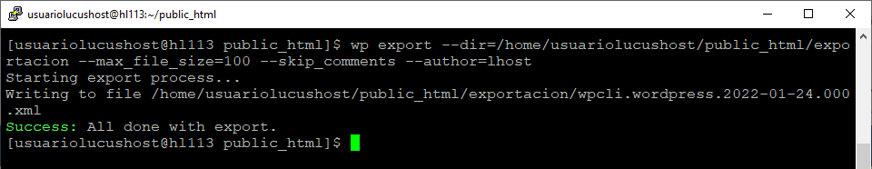 Comando de WP-CLI para exportar contenido