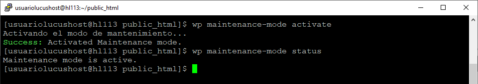 comando wpcli modo mantenimiento activo