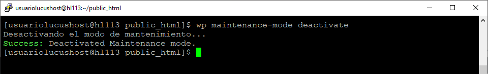 Comando de WP-CLI para desactivar el modo mantenimiento en WordPress