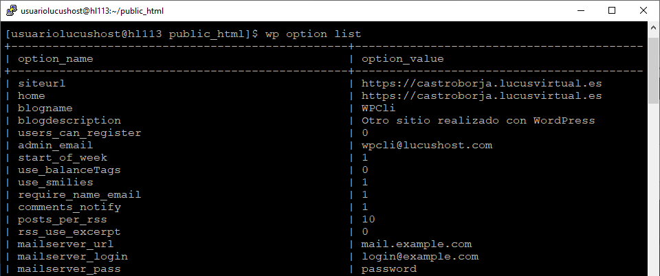 Comando de WP-CLI para obtener un listado de todas las opciones disponibles