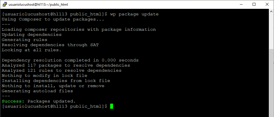 Comando de WP-CLI para actualizar un paquete