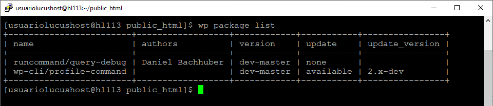 Comando de WP-CLI para ver los paquetes instalados