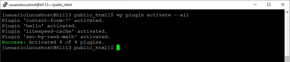 Comando de WP-CLI para activar plugins de forma masiva en WordPress