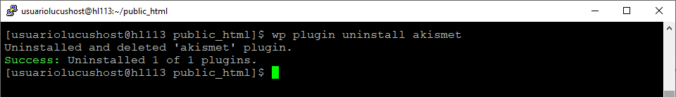 Comando de WP-CLI para desinstalar un plugin de WordPress