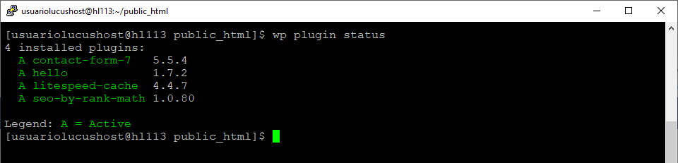 Comando de WP-CLI para comprobar el estado de todos los plugins