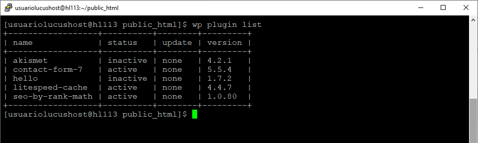 Comando de WP-CLI para sacar un listado de todos los plugins instalados en WodPress